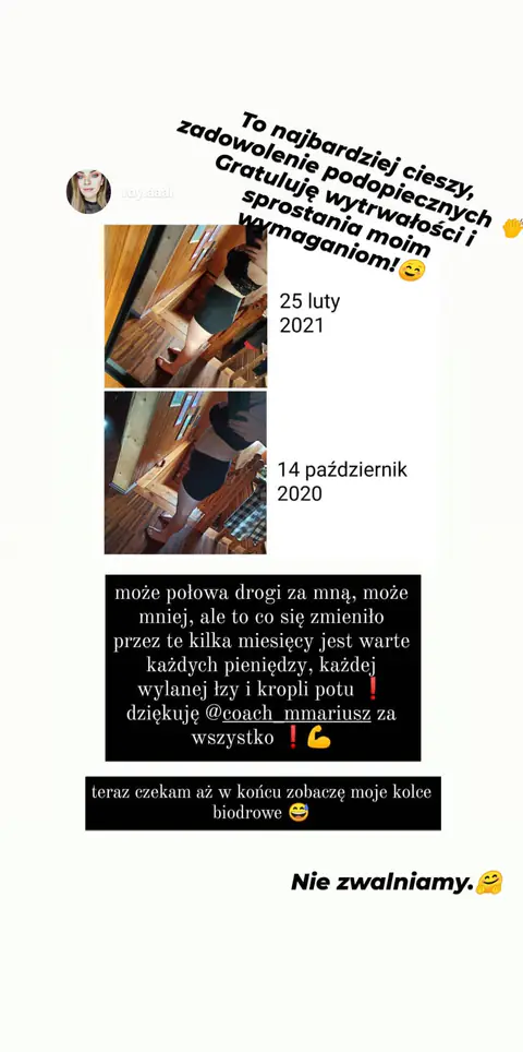 Dominika: zrzut ekranu z relacji z porównaniem sylwetki przed i po